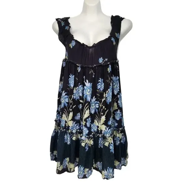 Intimately Free People Bali Wild Daisy Slip Black Ruffle Baby-doll Dress Women M - Picture 2 of 9